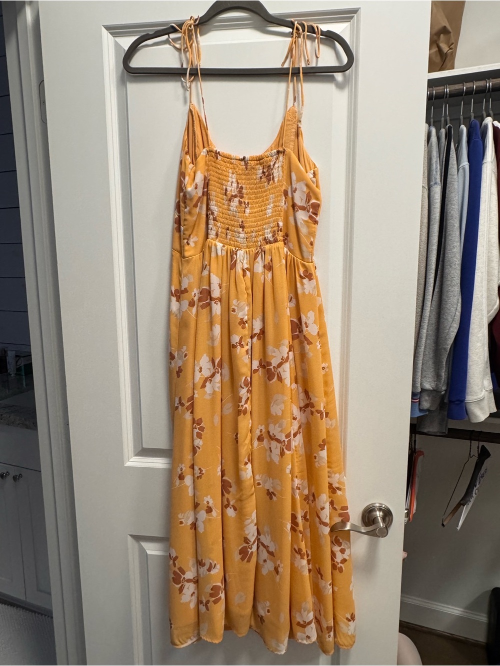 Abercrombie & Fitch Yellow Floral Maxi Dress with White & Brown Accents